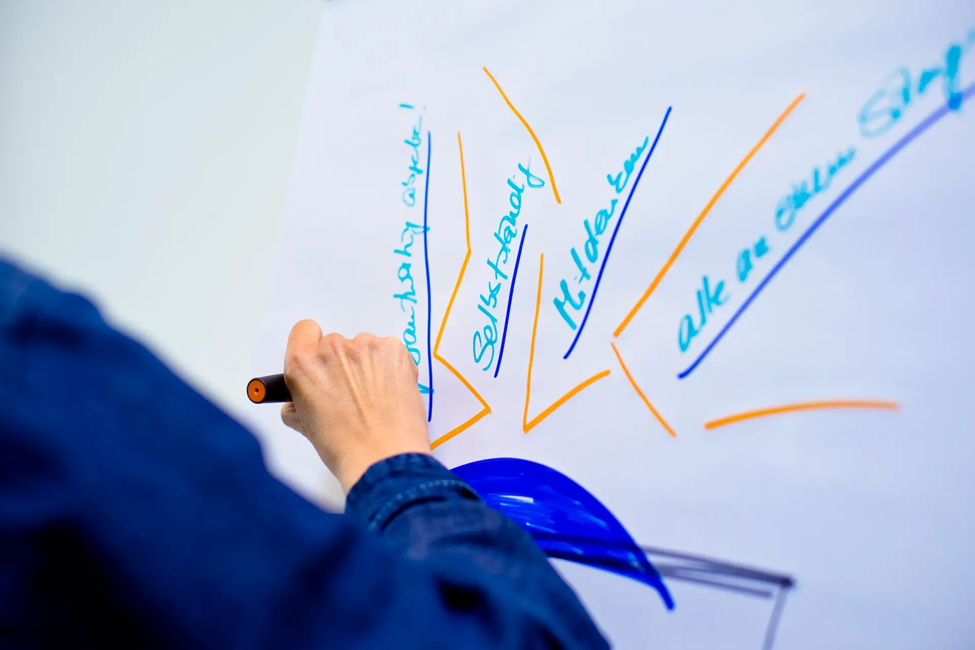 Coachingprozess mit Visualisierung von Strategie und Zusammenhängen am Flipchart